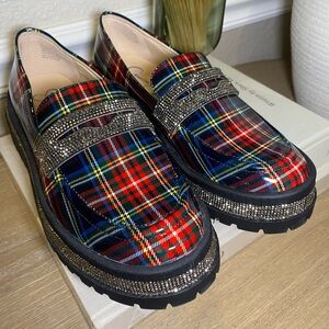 Jessica Simpson Everlynn Plaid Bling Chunky Platform Loafers Sz 7 - NEW!